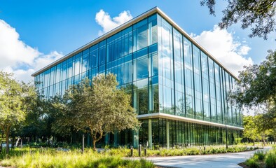 Obraz premium Modern glass office building with landscaping. (3)