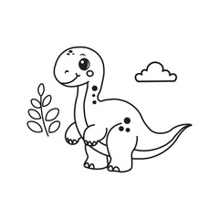 illustration of Black And White Coloring Book With Bold Lines, Cute Animal Brontosaurus