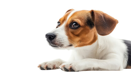  Dog is lying isolated on white background