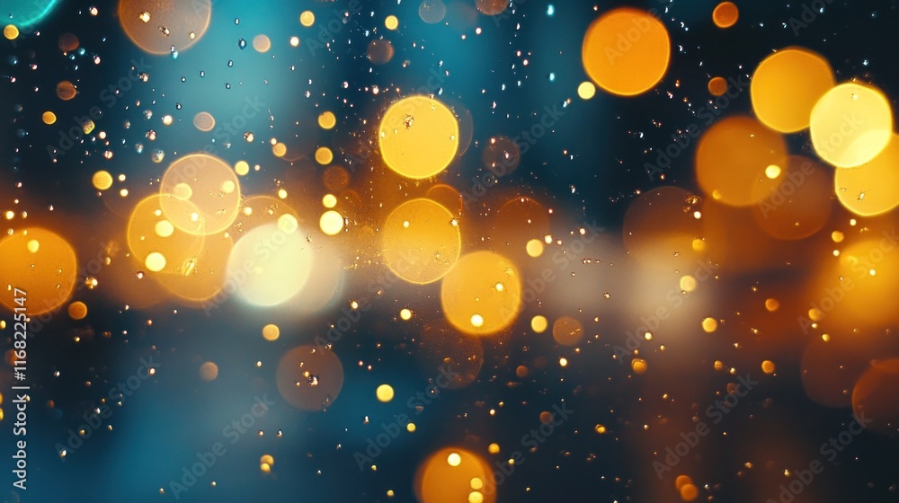 Aufkleber a blurred background of colorful bokeh lights with raindrops, creating a dreamy atmosphere.