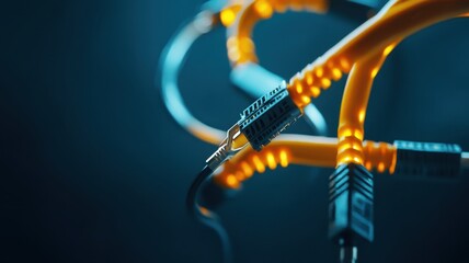 Close-Up of Networking Cables: A Detailed View of Connectivity and Technology in Modern Communication Systems