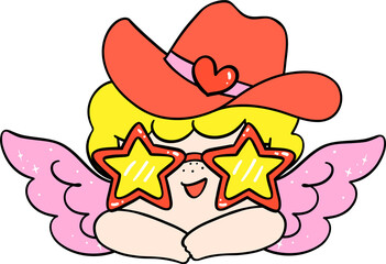 Groovy Retro Western Valentine Cowboy Cupid doodle