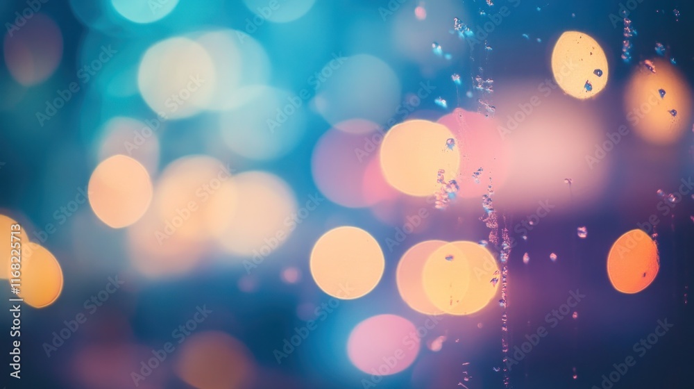 Aufkleber A blurred, colorful bokeh scene with raindrops on a window, creating a dreamy atmosphere.