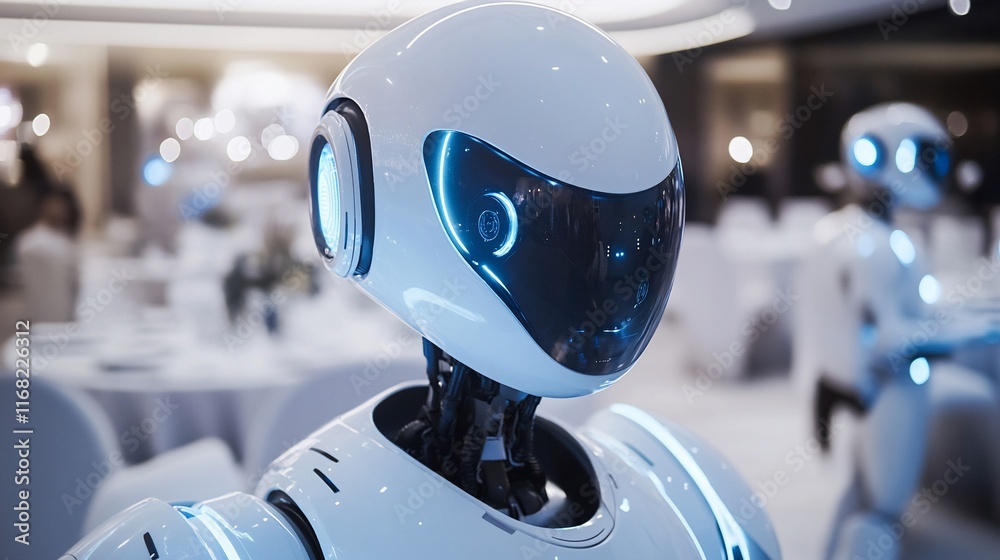 Canvas Prints futuristic white robot in a modern setting.