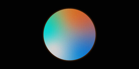 Orange teal white blue gradient circle on black background grainy textured vibrant poster banner design. Teal orange grainy gradient vibrant sphere circle set red blue yellow abstract shapes.