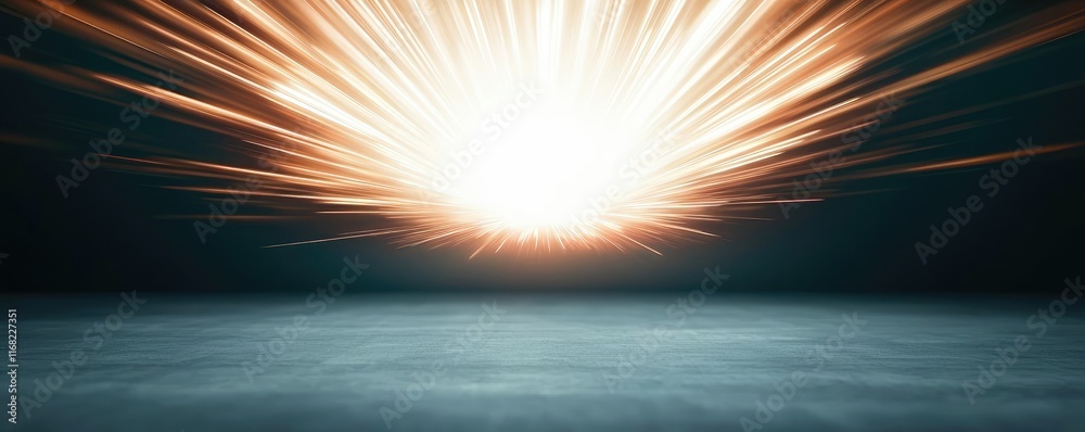 Poster Burst abstract background concept. Dynamic explosion effect with radiating light and energy on a dark background.