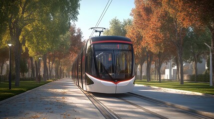 Obraz premium Scenic Tram in Autumn Park Setting
