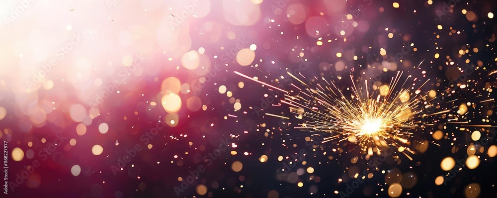 Poster Burst abstract background concept. A burst of sparkling light creating a magical, festive atmosphere with colorful bokeh.