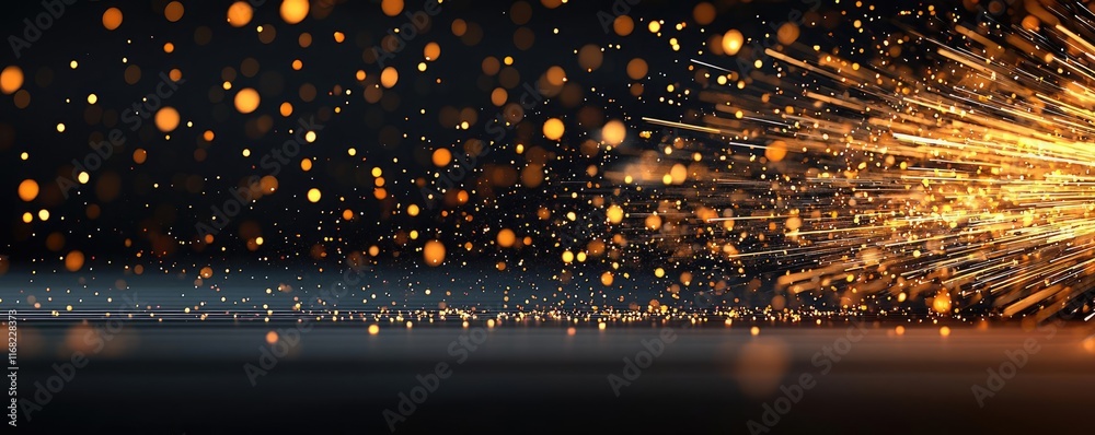 Poster Burst abstract background concept. An abstract view of sparkling lights and dynamic motion in a dark setting.