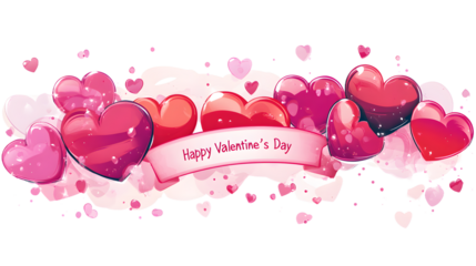 Romantic Valentine's Day Banner with Cute Pink and Red Hearts, Happy Valentine's Day Message, Perfect for Greeting Cards, Digital Prints, Posters, and Gift Tags - Ideal Clipart for Love-Themed Project