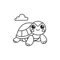 illustration of Black And White Coloring Book With Bold Lines, Cute Animal Turtle