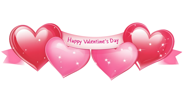 Romantic Valentine's Day Banner with Cute Pink and Red Hearts, Happy Valentine's Day Message, Perfect for Greeting Cards, Digital Prints, Posters, and Gift Tags - Ideal Clipart for Love-Themed Project - Powered by Adobe