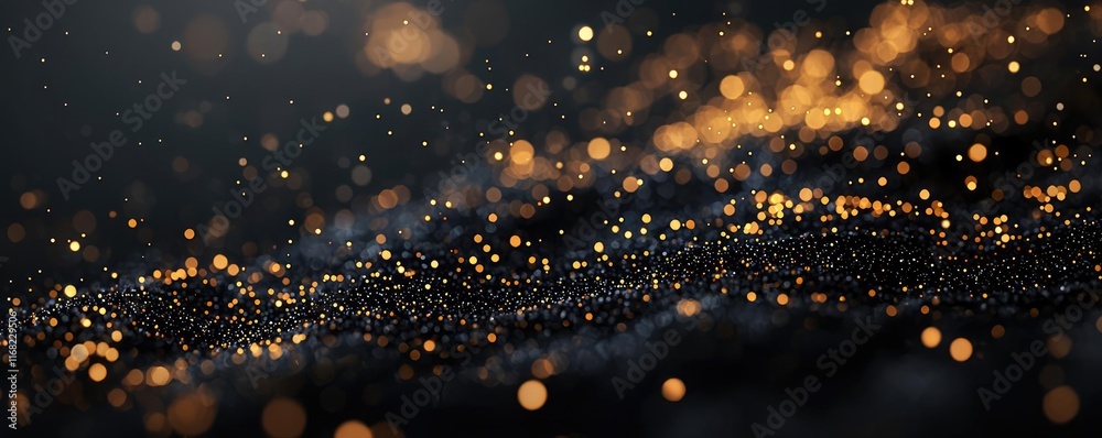 Poster Galaxy abstract background concept. A mesmerizing display of shimmering golden particles on a dark background.