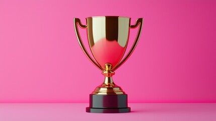 Fototapeta premium Golden Trophy on Pink Background for Achievement and Success