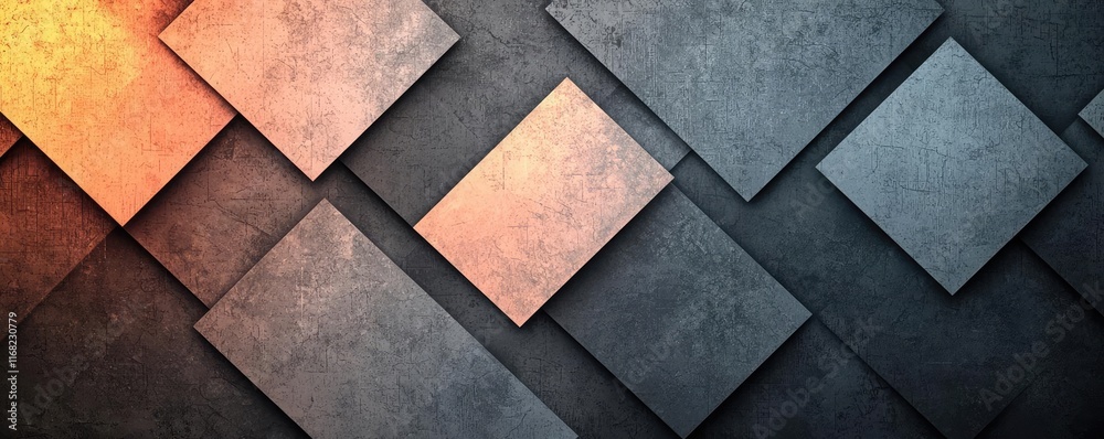 Poster Grungy abstract background idea. Abstract geometric background with textured squares in contrasting colors and shadows.