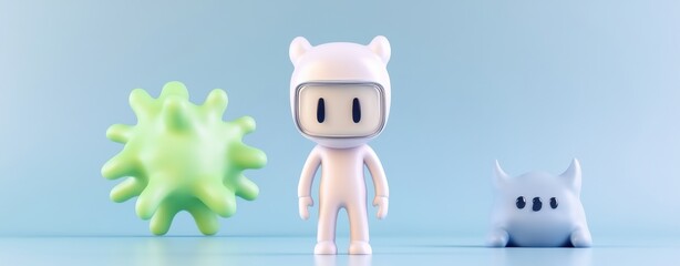 medicine toxic accident concept. Colorful cartoon character with germs in a playful setting.