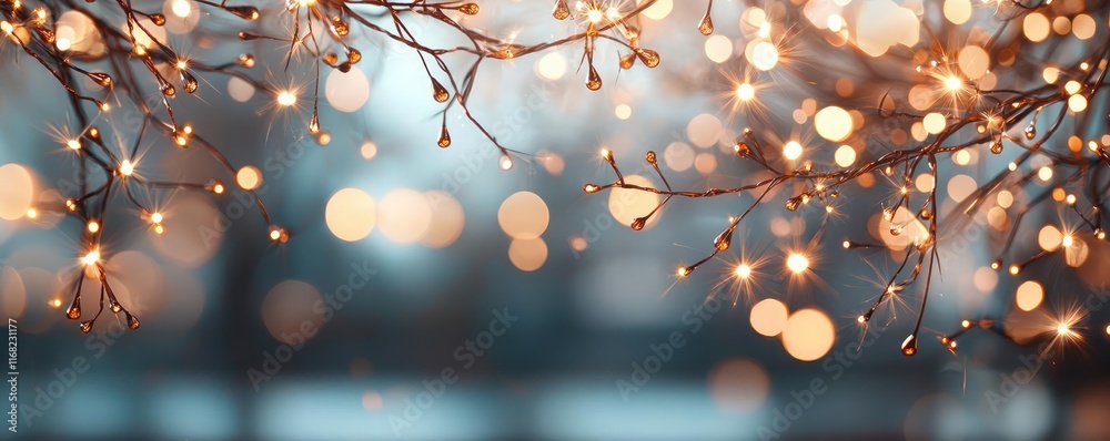 Aufkleber Burst abstract background concept. A serene view of twinkling lights on branches, creating a magical ambiance in nature.