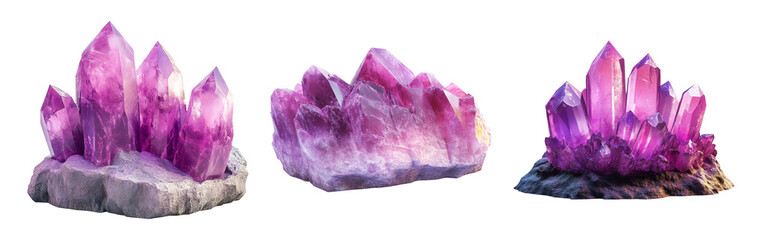 Fototapeta premium Isolated Purple Crystal Collection on Transparent Background