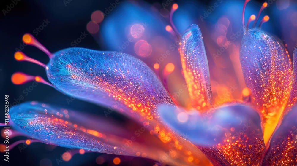Poster burst abstract background concept. vibrant macro shot of a colorful flower with glowing accents and 