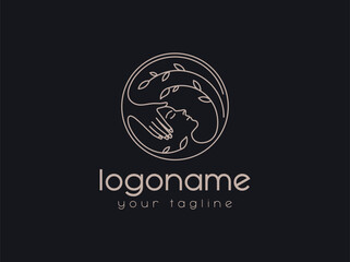 Beauty Leaf Feminine Woman Face logo, beauty care massage logo design template