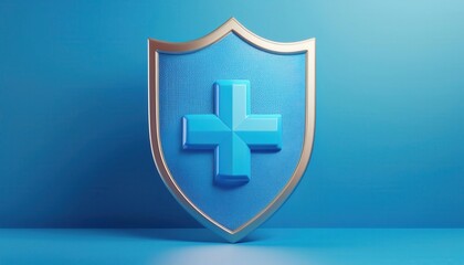 A blue shield with a medical cross symbol, representing health protection and safety in a modern design.