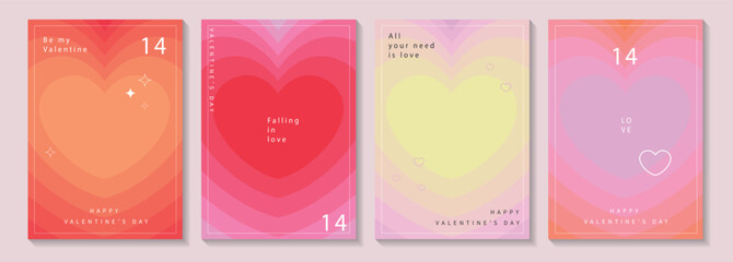 Happy Valentine's Day greeting cards. trendy gradients for brochures, advertising and postcard. romantic cute event flyers for banners or mobile social posts. vector design.