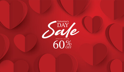 Naklejka premium Valentine's Day Sale commercial poster or banner with symbol of heart on pink background. promotion and shopping template or background for love and valentine's day concept. vector design.