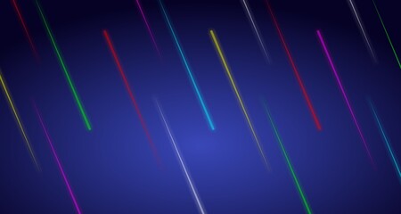 A dynamic abstract background featuring a series of colorful, diagonal lines streaking across a deep blue canvas. The lines appear to be glowing, creating a sense of movement and energy.