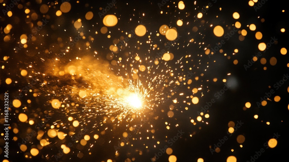 Aufkleber a burst of golden sparks and light against a dark background, creating a festive atmosphere.