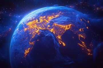 Obraz premium Earth from Space Satellite View Night Lights Africa Middle East Asia Digital Map