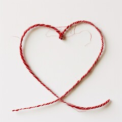 A crimson yarn heart on a plain white backdrop...A scarlet yarn heart on a blank white backdrop.