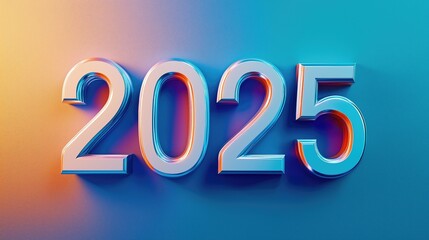 "2025" in bold 3D font on a blue and orange gradient background, perfect for New Year promotions, events, and banners