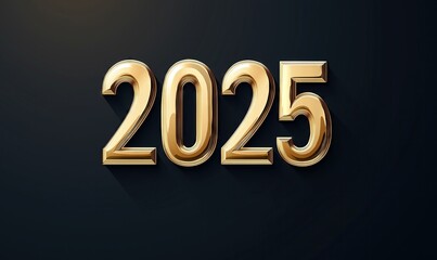 Elegant 3D rendering of the gold number "2025" on a dark background, symbolizing New Year celebrations, perfect for graphic design, digital art, and holiday decoration projects.