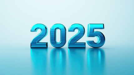 3D rendering of the year "2025" in metallic blue, with glossy finish on white background, symbolizing new year and celebration, modern and futuristic design.