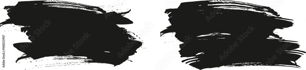 Wall mural Vector black paint brush spots, grunge badge brush of black paint, ink brush strokes, lines texture, banner, background