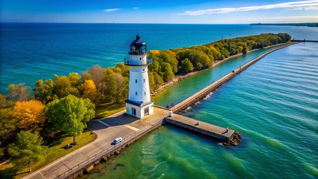 Aerial View of North Pier Lighthouse, Presque Isle State Park, Erie, Pennsylvania