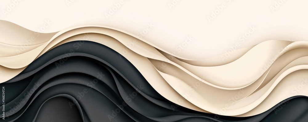 Poster Grungy abstract background idea. Abstract waves of black and cream colors blending in a modern design aesthetic.