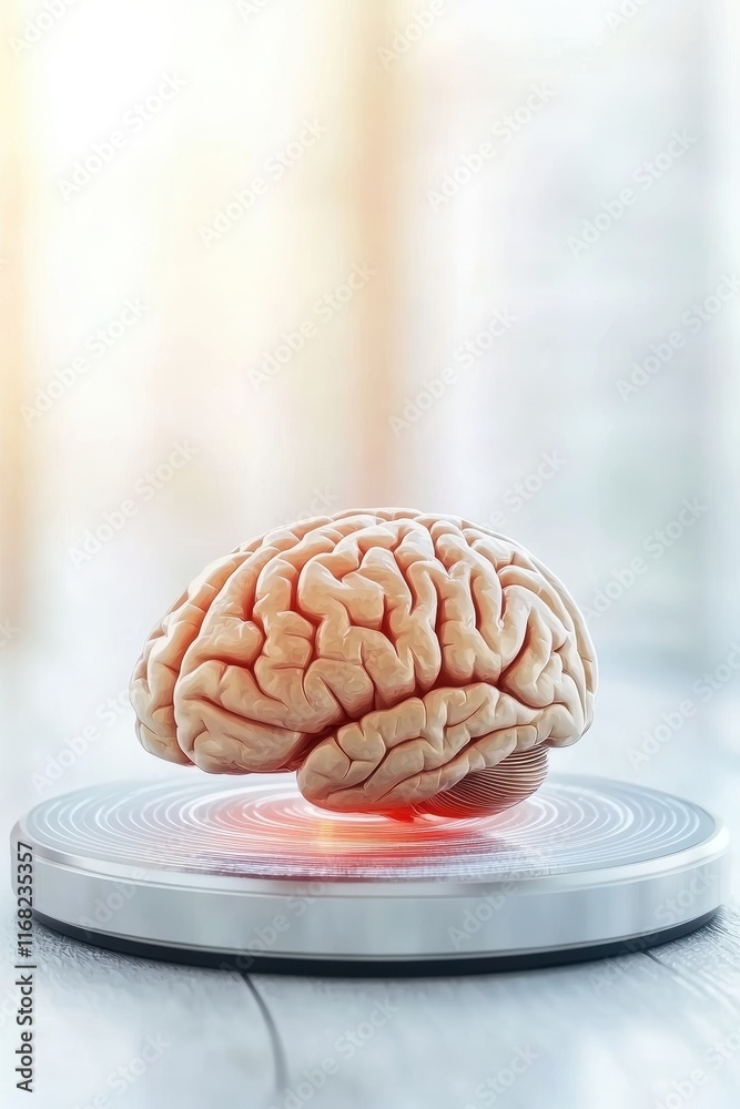 Poster conceptual image of human brain on display with subtle light and background blur