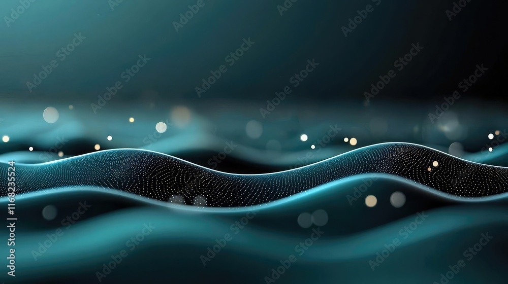 Poster Galaxy abstract background concept. Elegant abstract waves create a serene atmosphere with soft blue tones and gentle lighting.