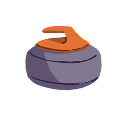 Curling icon. Granite rock with handle to slide on ice. Stone with round shape to play sports game, competition. Athletic inventory, equipment. Flat isolated vector illustration on white background