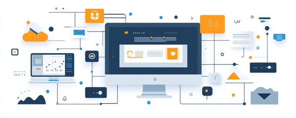 Concept Image of Web Design with Digital Elements, Generative AI
