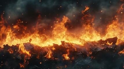 Fiery flames engulfing debris.