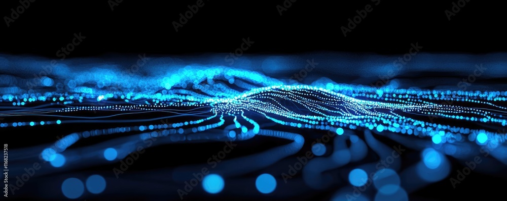 Poster burst abstract background concept. futuristic digital landscape with glowing blue lines and abstract