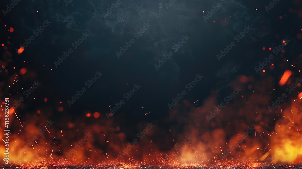 Poster burst abstract background concept. a dynamic and fiery background with orange flames against a dark,