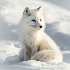 Captivating Arctic Fox in Winter Wonderland Surrounded by Soft Snow Landscape with Bright Eyes and Fluffy Fur
