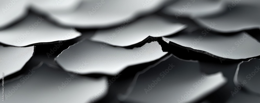 Poster Grungy abstract background idea. Close-up of overlapping textured scales in shades of black and gray.