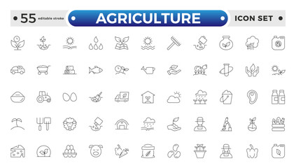 Agriculture and gardener outline icon .Growing seedlings. Set of icons. Plant shoots. Sowing seeds. Agriculture & Farming simple vector icon set. Editable stroke outline icon.
