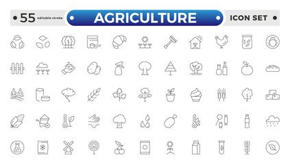 Agriculture and gardener outline icon .Growing seedlings. Set of icons. Plant shoots. Sowing seeds. Agriculture & Farming simple vector icon set. Editable stroke outline icon.
