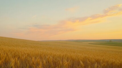 Obraz premium Golden Wheat Field Under a Sunset Sky