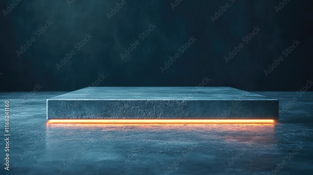 Aufkleber Grungy abstract background idea. Modern minimalist platform with glowing edges in a dark background.
